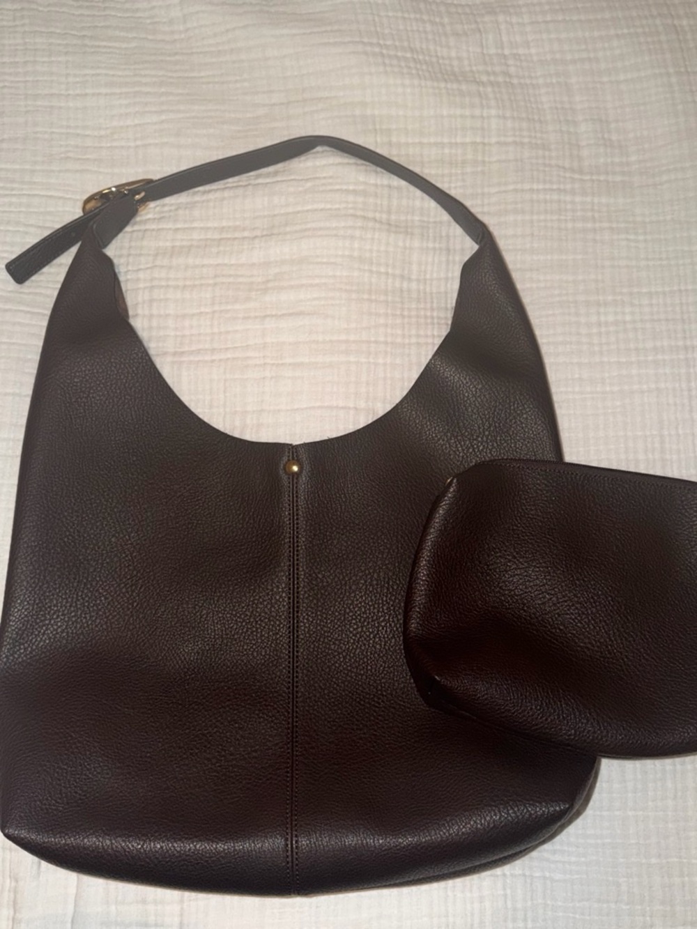 Anthropologie Dark Brown Pebbled Leather Shoulder Bag with Pouch